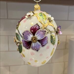 Glitter Lab purple blossoms on egg ornament - made in Poland - Easter Christmas